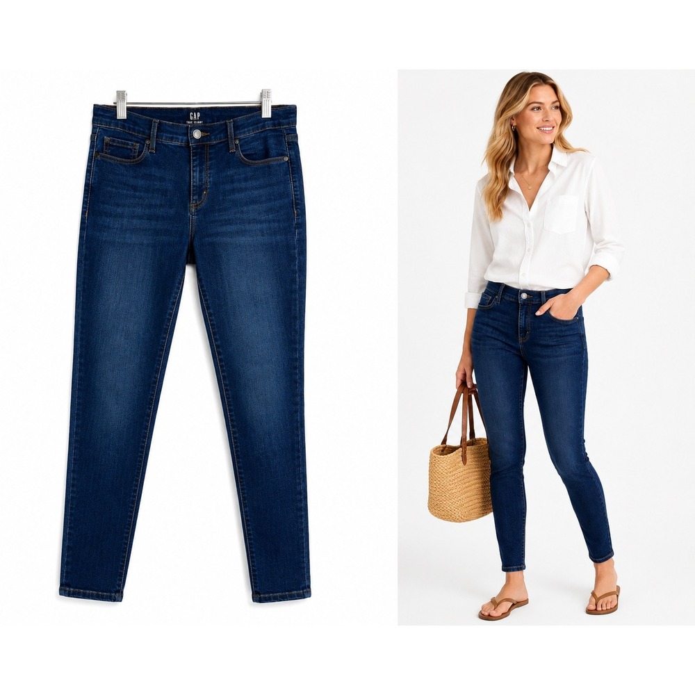 GAP True Skinny Jeans Women 30R Dark Wash Mid Rise Stretch Denim Blue Cotton